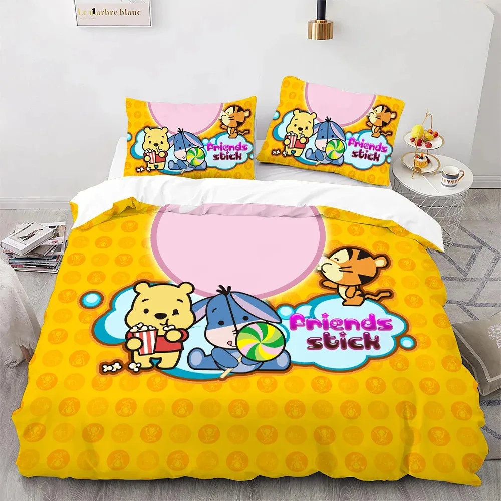 

3D Printed Cartoon Winnie the Pooh Bedding Set Single Double Full Queen King Duvet Cover Pillowcase Adult Kids Bedroom