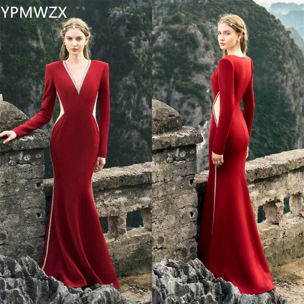 

Customized Evening Dress Formal Party Occasion Prom Gown YPMWZX V-neck Mermaid Floor Length Skirts Draped Bead Bespoke