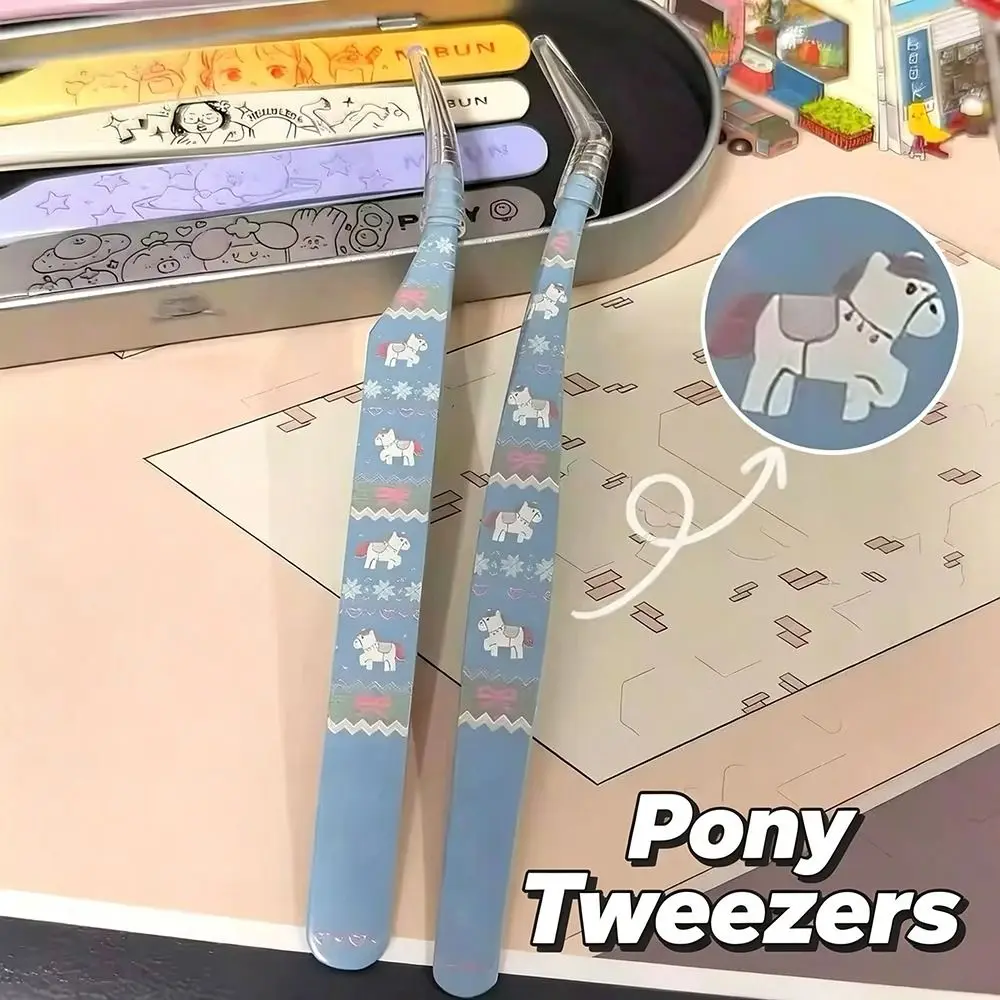Stainless Steel Curved Stickers Tweezers Anti-static Cartoon Lashes Extension Tweezer High Precision Eyelash Curler