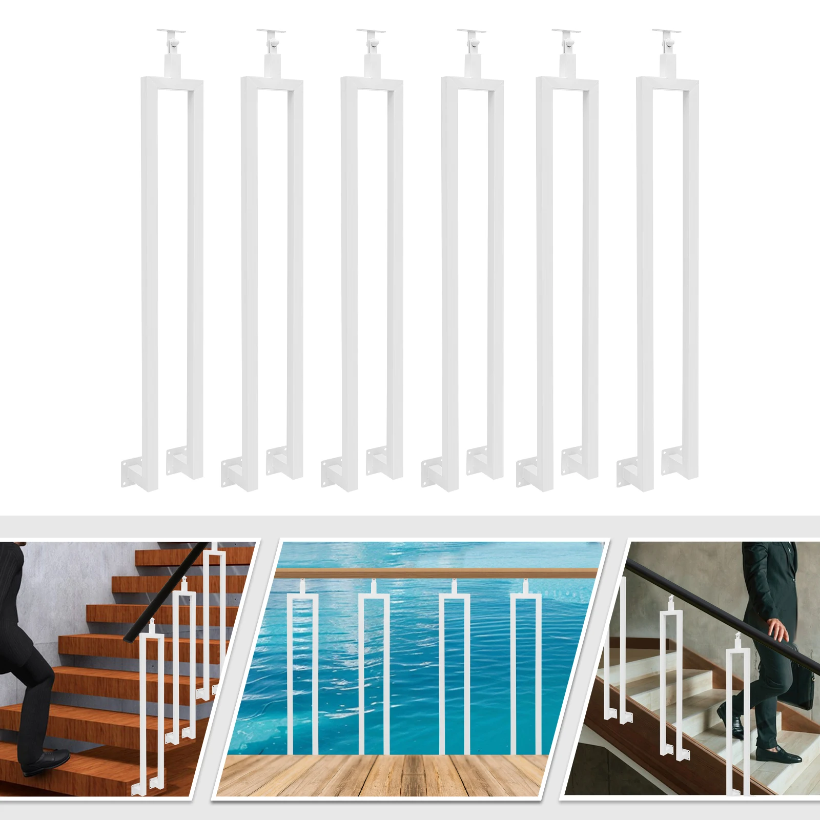 4 Pcs/6 Pcs Adjustable Stair Railing Posts Iron Baluster Posts for Deck/Balcony Stair Guardrail Posts