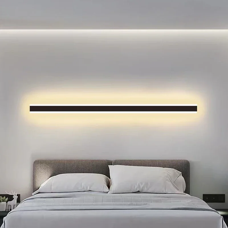 Fss Moderne Zwarte Lijn Wandlamp Lange Strip Woonkamer Entree Trap Lamp Eenvoudige Led Decoratie Slaapkamer Bed Wandlamp