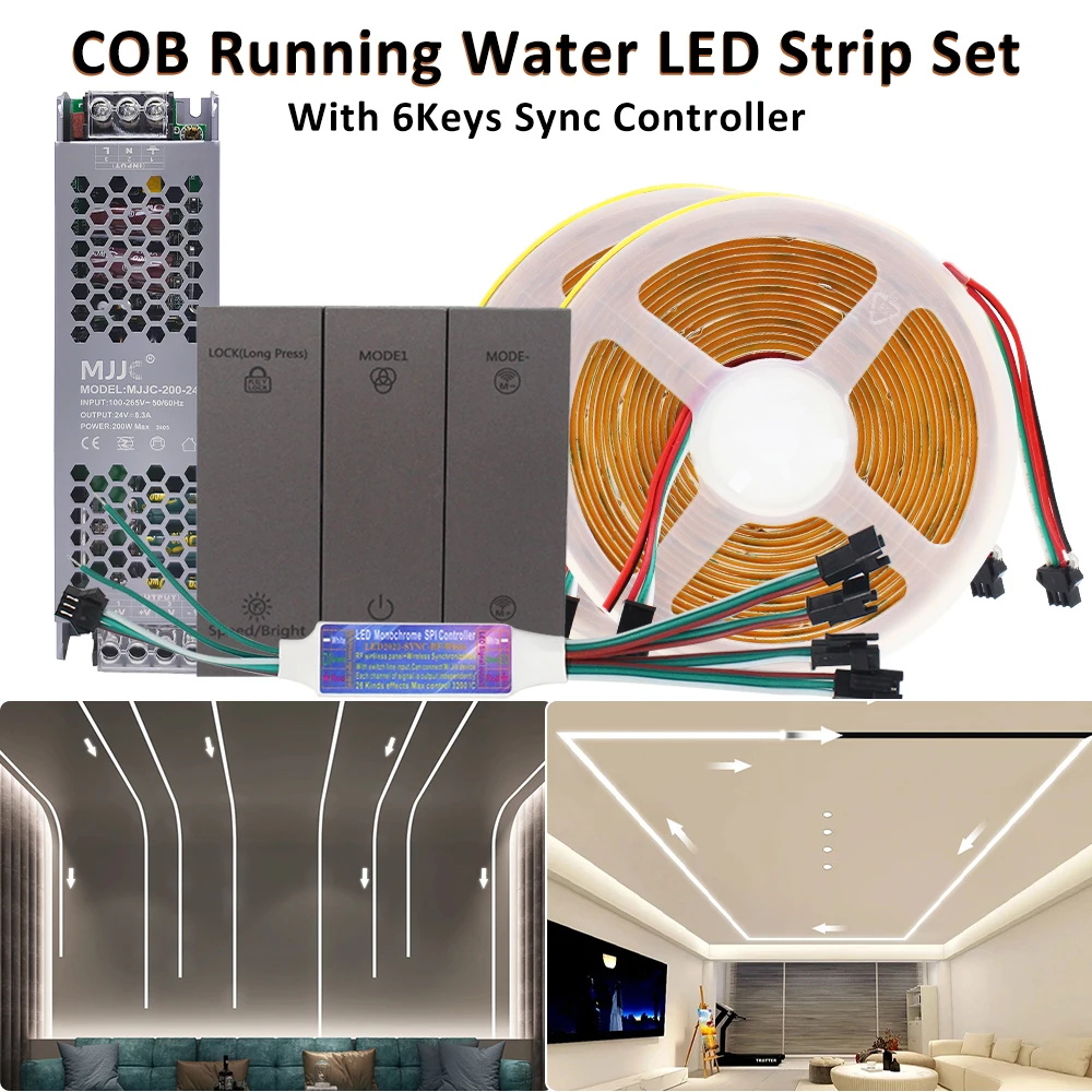 

24V COB Horse Race Running Strip Lights WS2811 Гибкая лента для работы с домашним переключателем управления синхронизацией Светодиодная лента 5M 10M 15M 20M