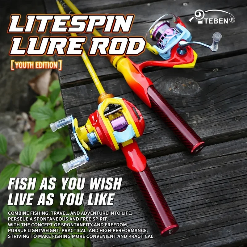 TEBEN Litespin Portable Telescopic Fishing Rod 1.5m-1.65m Ultralight Multi Segment Lure Rod Freshwater Fishing