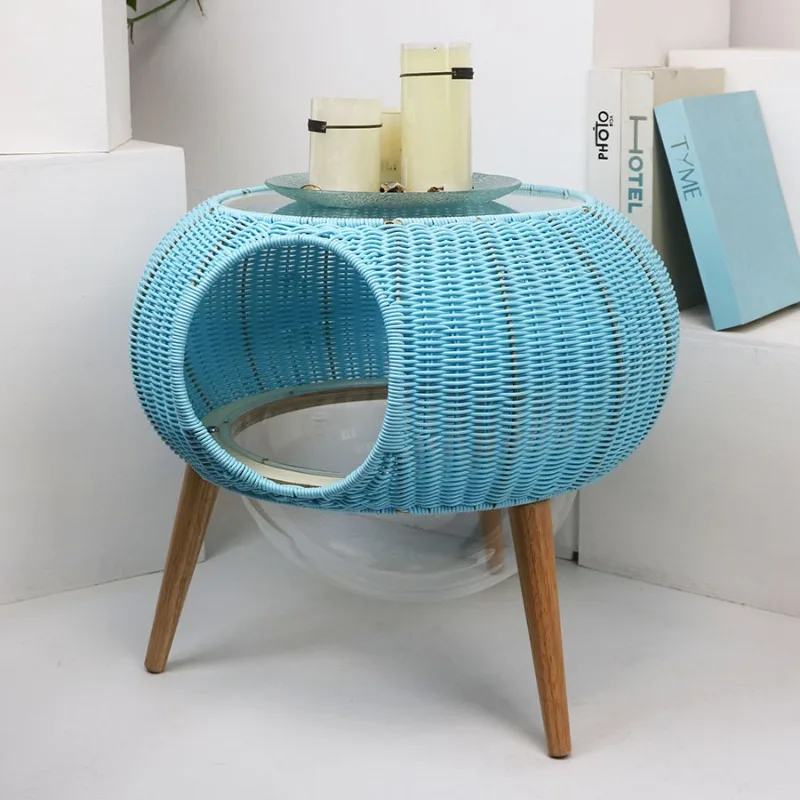 

All-Season Woven Cat Hammock Transparent Space Cats Nest with Rattan Handmade Hanging Pet Bed for Indoor Breathable Cat Basket
