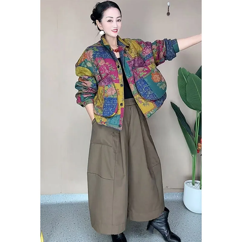 

Winter New Korean Loose Big Pockets Cotton-padded Jacket Women's Coat Casual Joker Wide-leg Cotton Trousers Warm Two-piece Suit