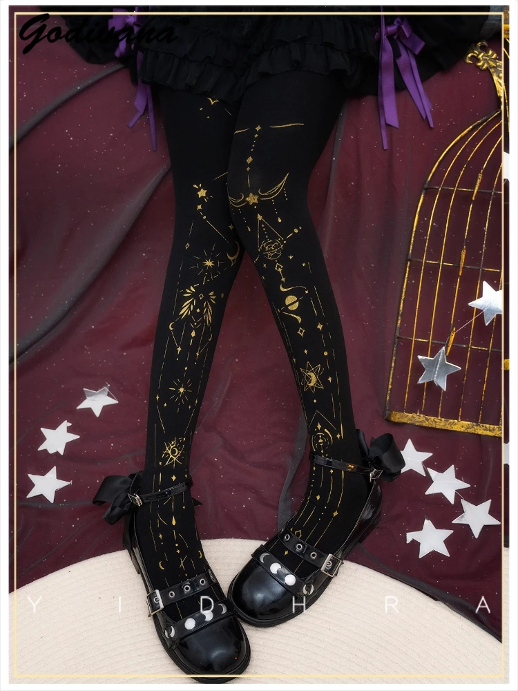 

Original Lolita Pantyhose 120D Velvet Constellation Print Pantyhose Girl Women's Stocking Tights Spring Summer Long Socks