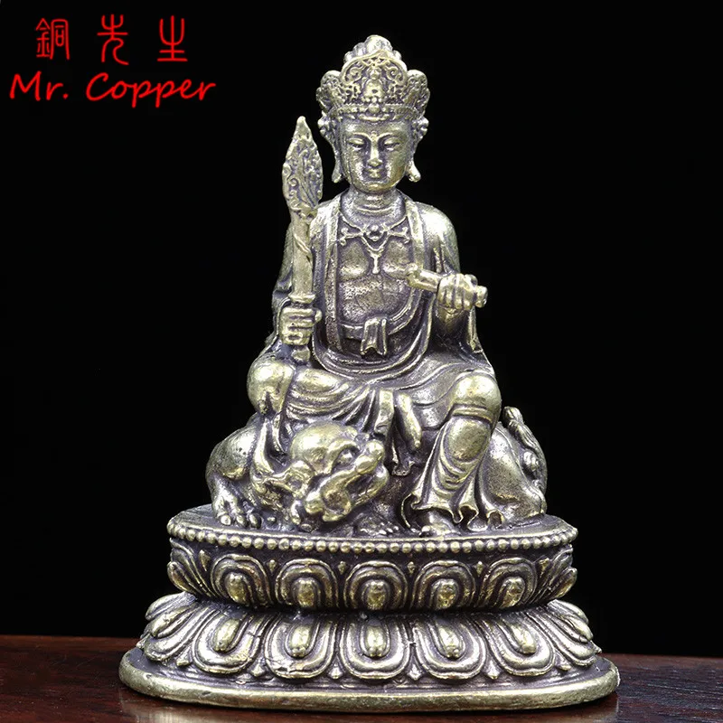 Antique Brass Bodhisattva Manjusri Small Statue Desktop Ornaments Home Decorations Crafts Accessories Wisdom Buddha Sculptures