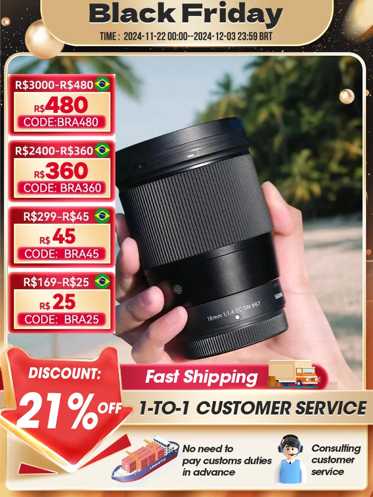 Sigma 16MM F1.4 DC DN Wide Angle Fixed Focus Portrait Lens Mirrorless Camera Lens for Canon SONY ZVE10 A6400 Nikon Z30 Fujifilm