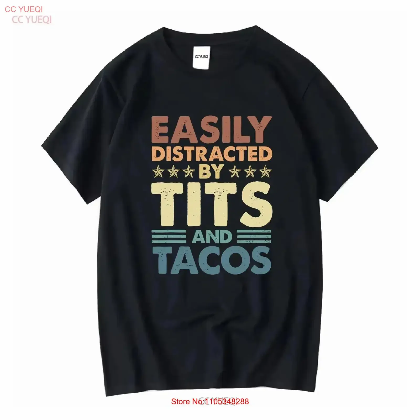 Lustiges T-Shirt mit Humor für Erwachsene, „Einfach abgelenkt von Titten und Tacos“, Vintage, gewaschene Grafikdesigner-Kleidung, bequem, Vintage-Stil