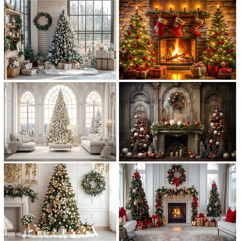 

Christmas Decorated Front Door Porch New Year Photography Backdrop Props Window Winter Evening Xmas Room Studio Background RS-03