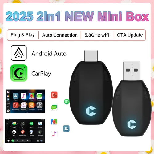 Imagen 1 del producto Interfaz USB tipo C inalámbrico CarPlay Android Auto Mini caja inteligente Plug & Play WiFi conexión rápida Compatible con 98% coches Carplay