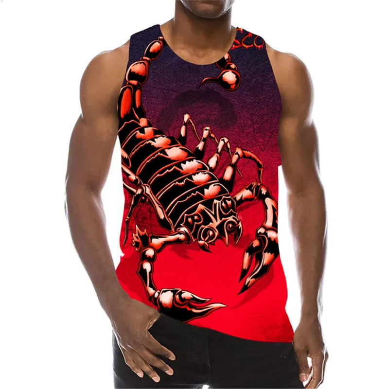 Men\'s Scorpion Fashion 3D Tanks Sleeveless Summer Street Style Tops 3D Animal Print Loose Casual Male Vest Top Big Size 6XL