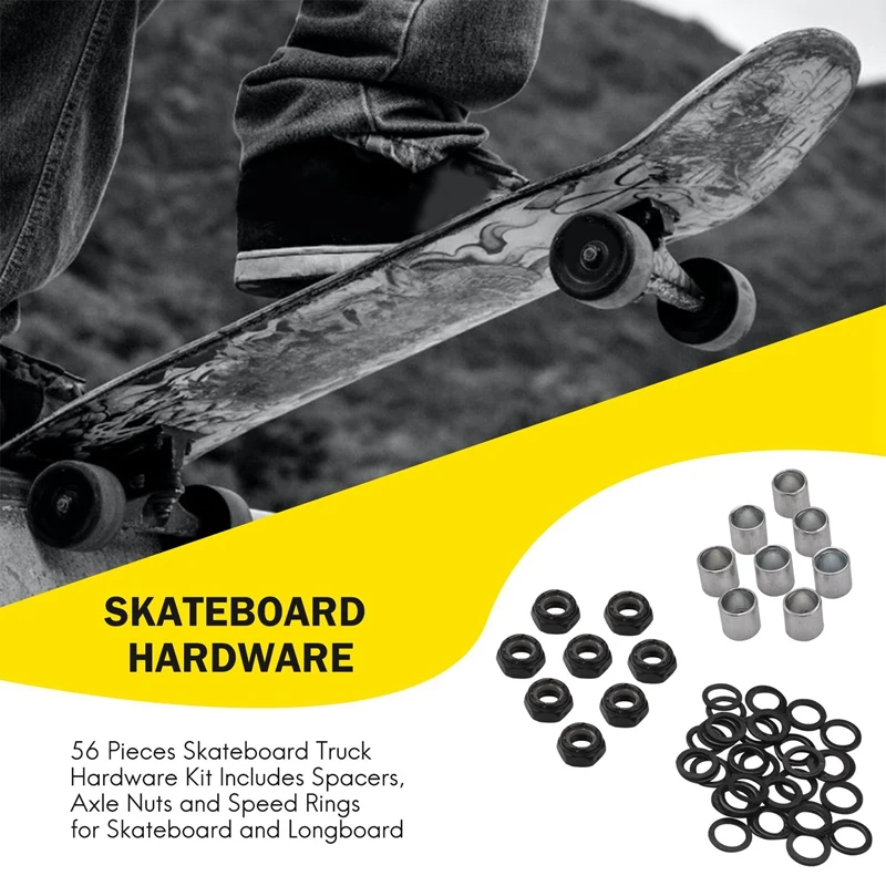 56 Pieces Skateboard Truck Hardware Kit Includes Spacers, Axle Nuts And Speed Rings For Skateboard And Longboard