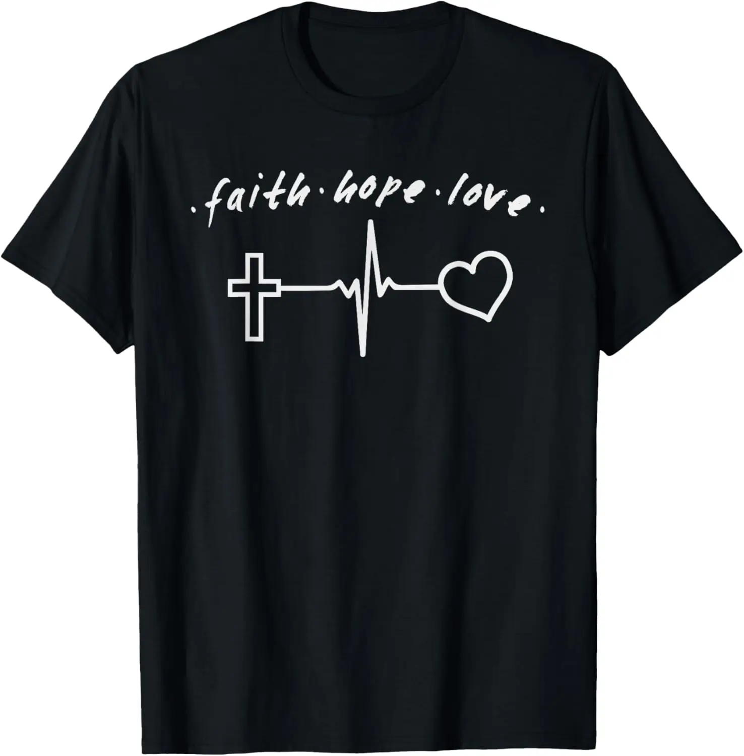 

Футболка с забавной позитивной цитатой Faith Love Hope Cross Heartbeat