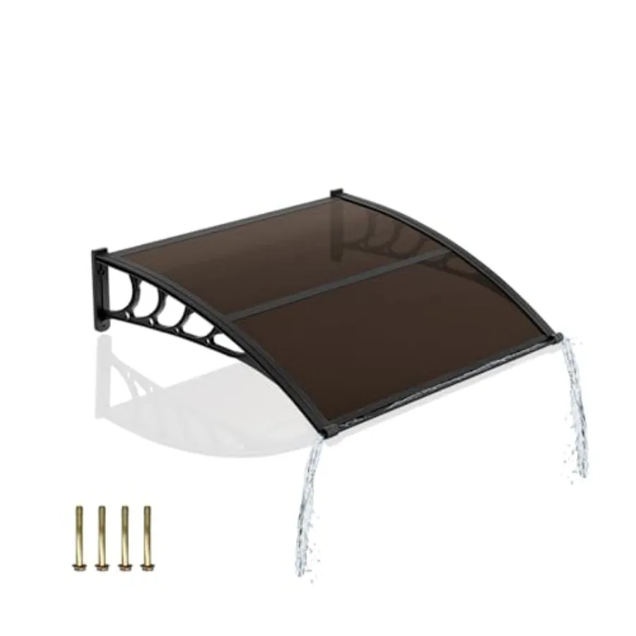Door Entrance Awning, 40 X 48, Polycarbonate Cover with UV/rain/snow Protection, Brown Board Black ABS Bracket, Drainage-equipp