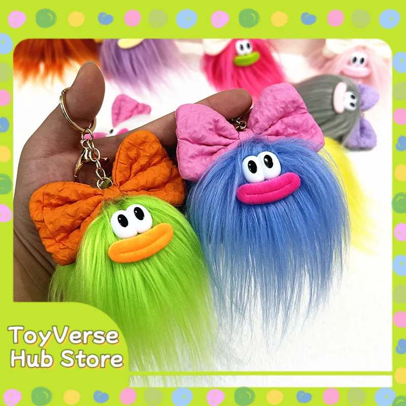 Ugly Cute Plush Doll Keychain With Bow, Funny Cartoon Backpack Charm For Purse Zipper Keys, Novelty Bizarre Gift