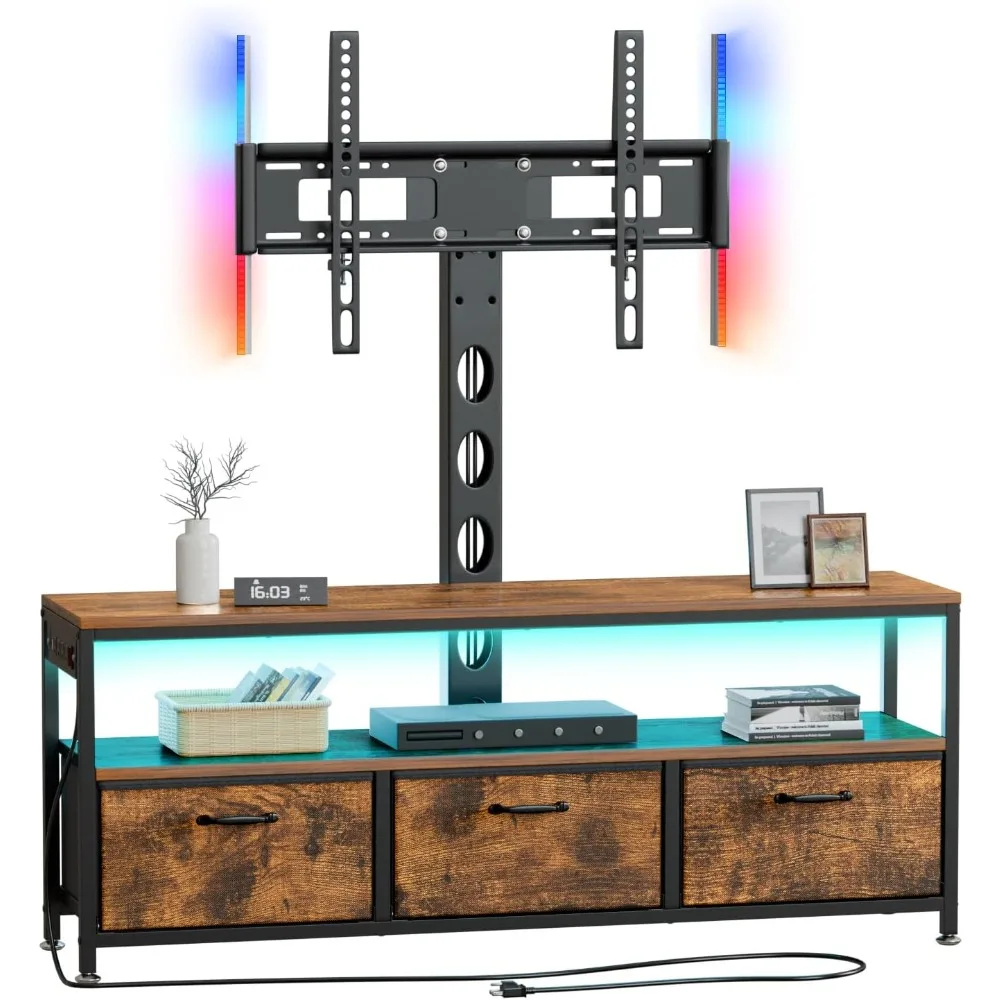 حامل تلفزيون مع حامل ومخرج طاقة، حامل تلفزيون مع أدراج تخزين لغرفة المعيشة وغرفة النوم، مركز ترفيه LED لـ 45/55 #1