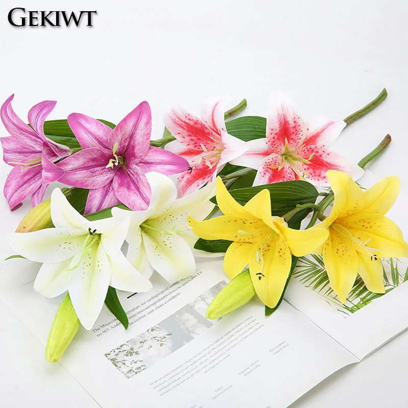 Artificial Lily Flower Real Looking 3D Printing Artificial Flowers Fake Flowers Flores for Wedding Home Garden Ornaments