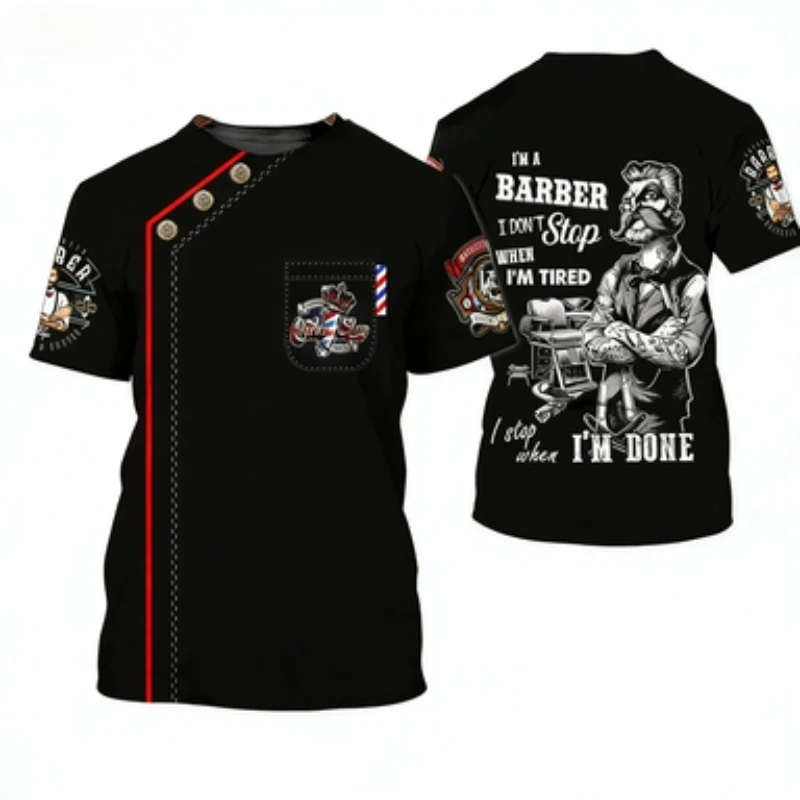 Fashion Barber Round Neck Short Sleeved Casual Street Role-playing Hairstylist T-shirt image 5