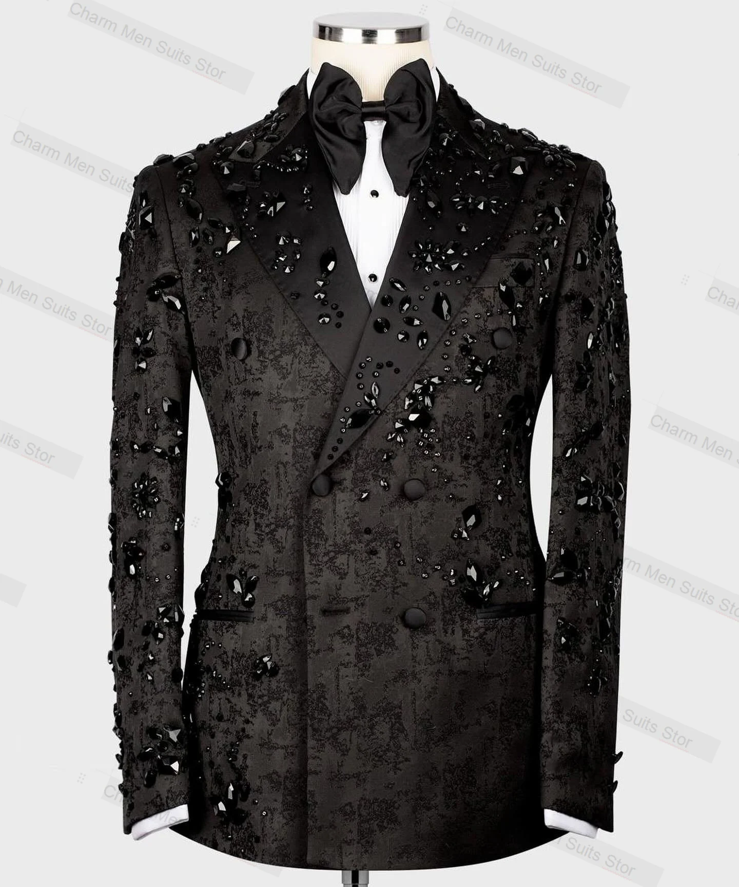 

Jacquard Beads Men Suits Set 2 Piece Blazer+Pants Custom Made Jacket Formal Office Groom Wedding Tuxedo Double Breasted Coat