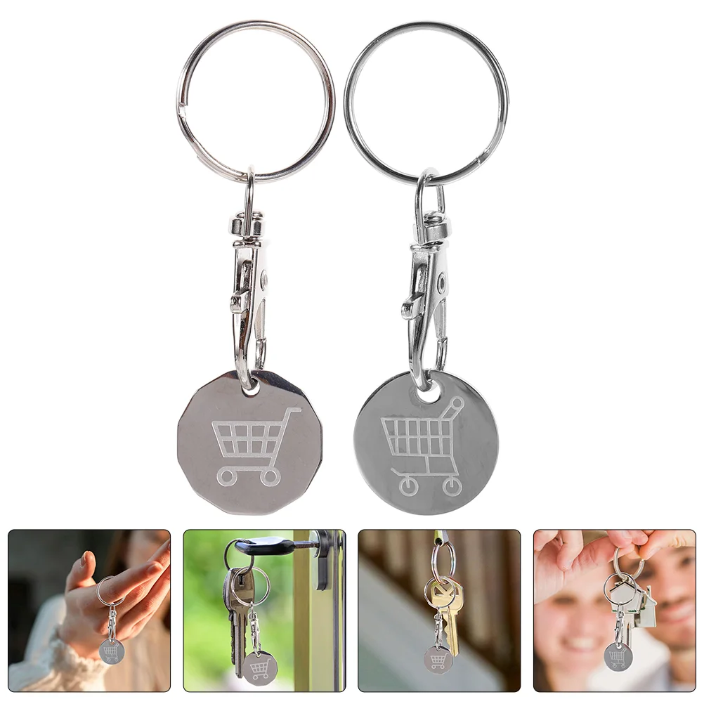 

6 Pcs Cart Token Trolley Tokens Key Ring Fobs Chain Pendant Stainless Steel Shopping Coin Removable Chip Metal