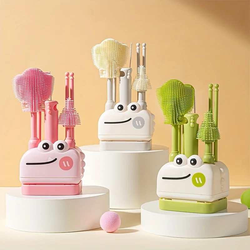 8In1 Silicone Bottle Brush Portable Storage Case Drying Rack Straw Nipple Cleaner Baby Feeding Travel Household Daily Accessory