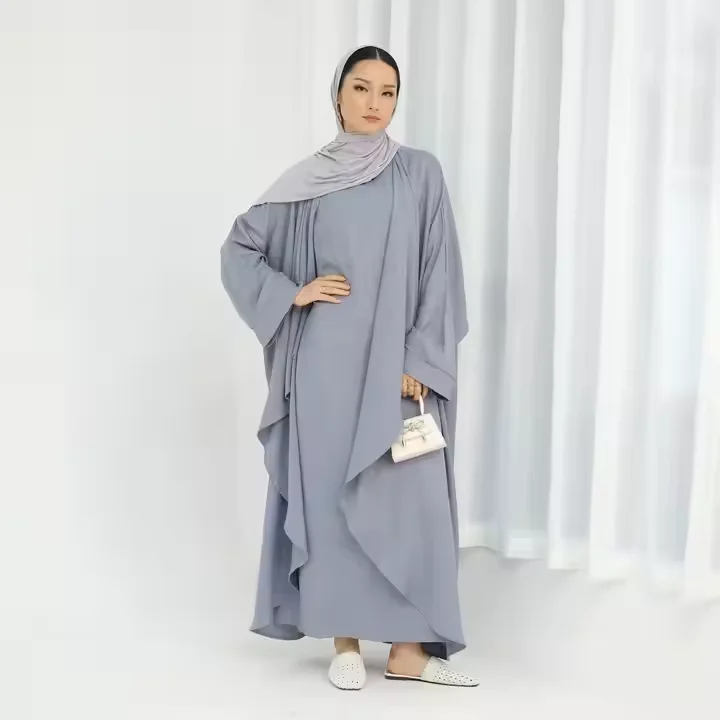 

2PCS Muslim Women Matching Set Dubai Kimono Open Abaya Maxi Dress Set Islamic Jalabiya Ramadan Turkey Kaftan Arabic Robe Kebaya