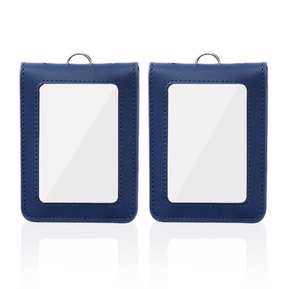 Double-Sided Leather Card Cover With Neck Strap Badge Clip ID Card Holder Card Case Folding Leather Badge Holder Work Bank Card