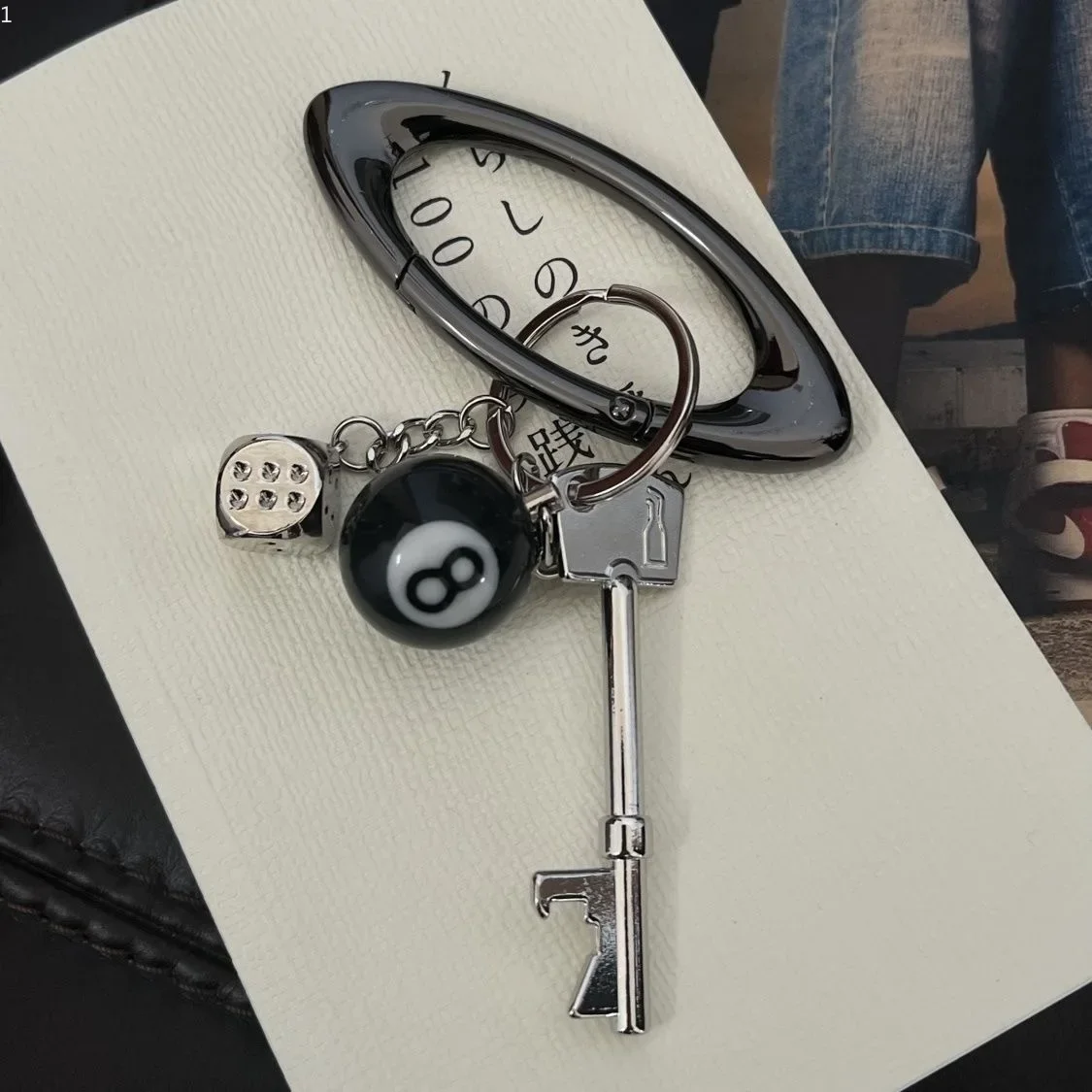 Waist Pendant Black Oval Climbing Keychain Silver Dice Bottle Opening Key Pendant Multifunctional Dressing Hang Bag