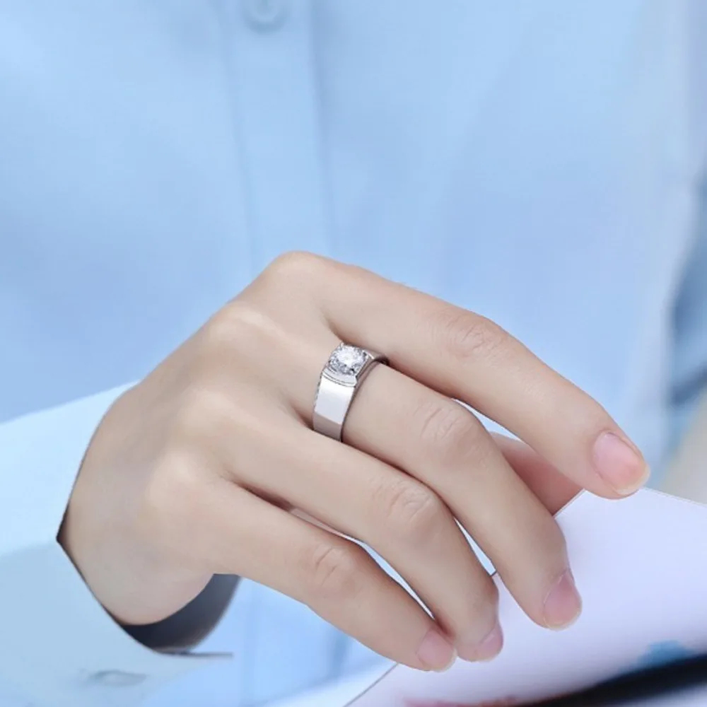 

GL 6.5mm S925 Sterling Silver Men's Moissanite Ring, 1CT D VVS1 Polished 4-Prong Bezel Setting, Elegant Fine Jewelry