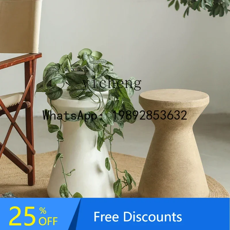 

LYY round Stool Hourglass Flower Stand Magnesium Clay Imitation Cement Indoor Greenery Potted Storage Rack