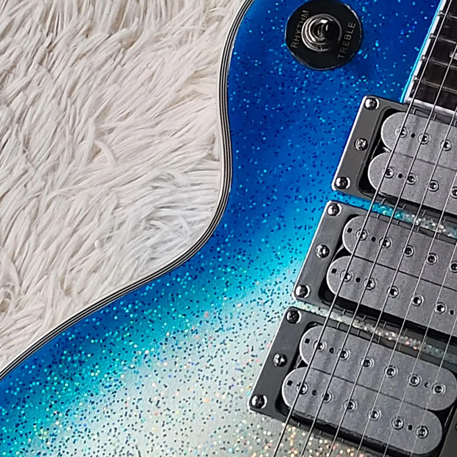 Custom Shop Rare Ace 6-string Fixed Bridge High Quality Blue Burst Sparkle Silver Electric Guitar white binding