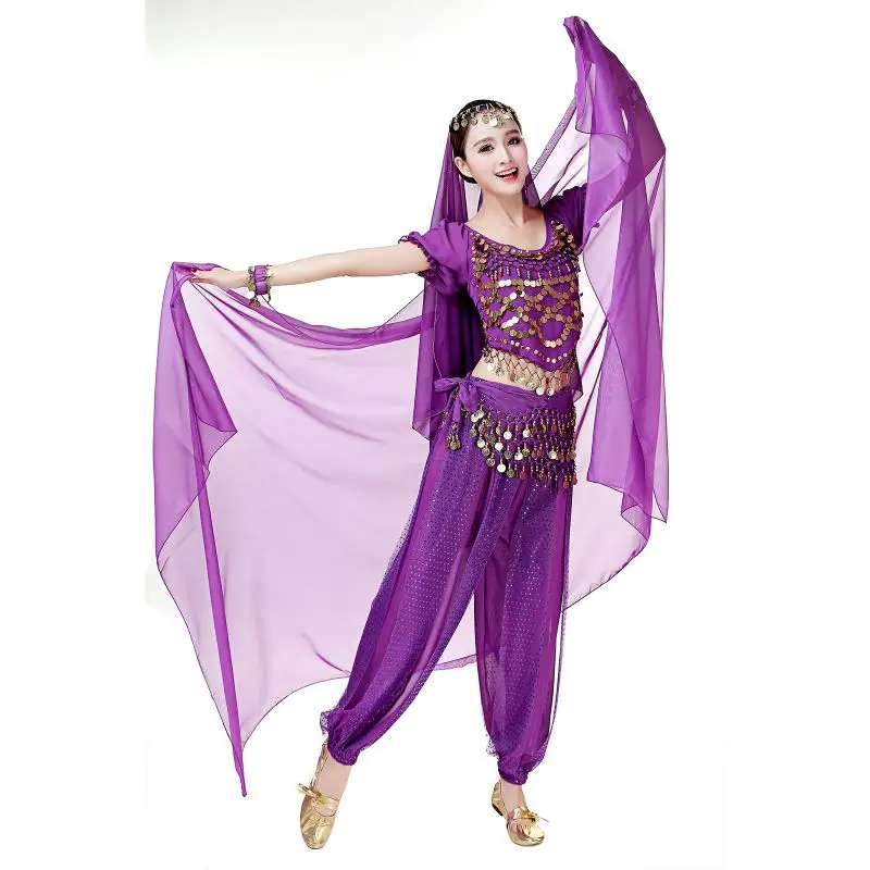 Womens Belly Dance Sets Harem Pants Lantern Shiny Sequins Top Adult Belly Dance Chiffon Practice Trousers Costume ﻿