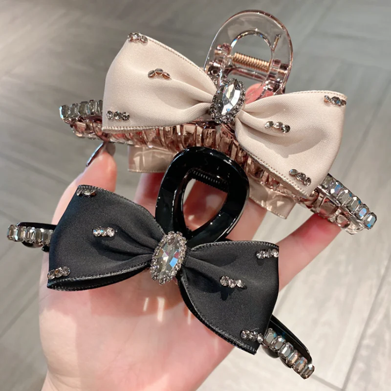 

Высококачественная французская атласная заколка-краб с бриллиантовым бантом для женщин, заколка-краб с стразами для волос, заколка-краб для девочек, аксессуары для волос