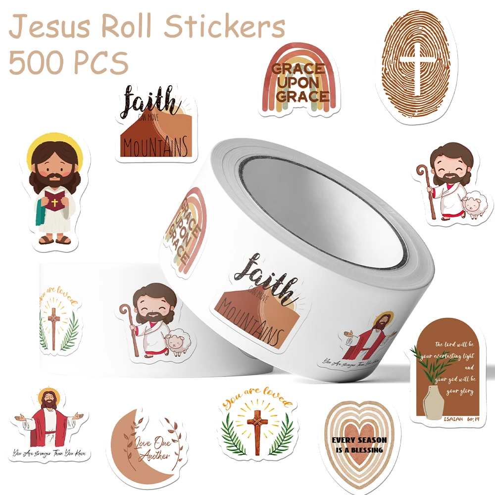 500pcs Cartoon Jesus Roll Stickers Decals For Laptop Scrapbook Skateboard Suitcase Guitar DIY Aesthetic Waterproof Stickers