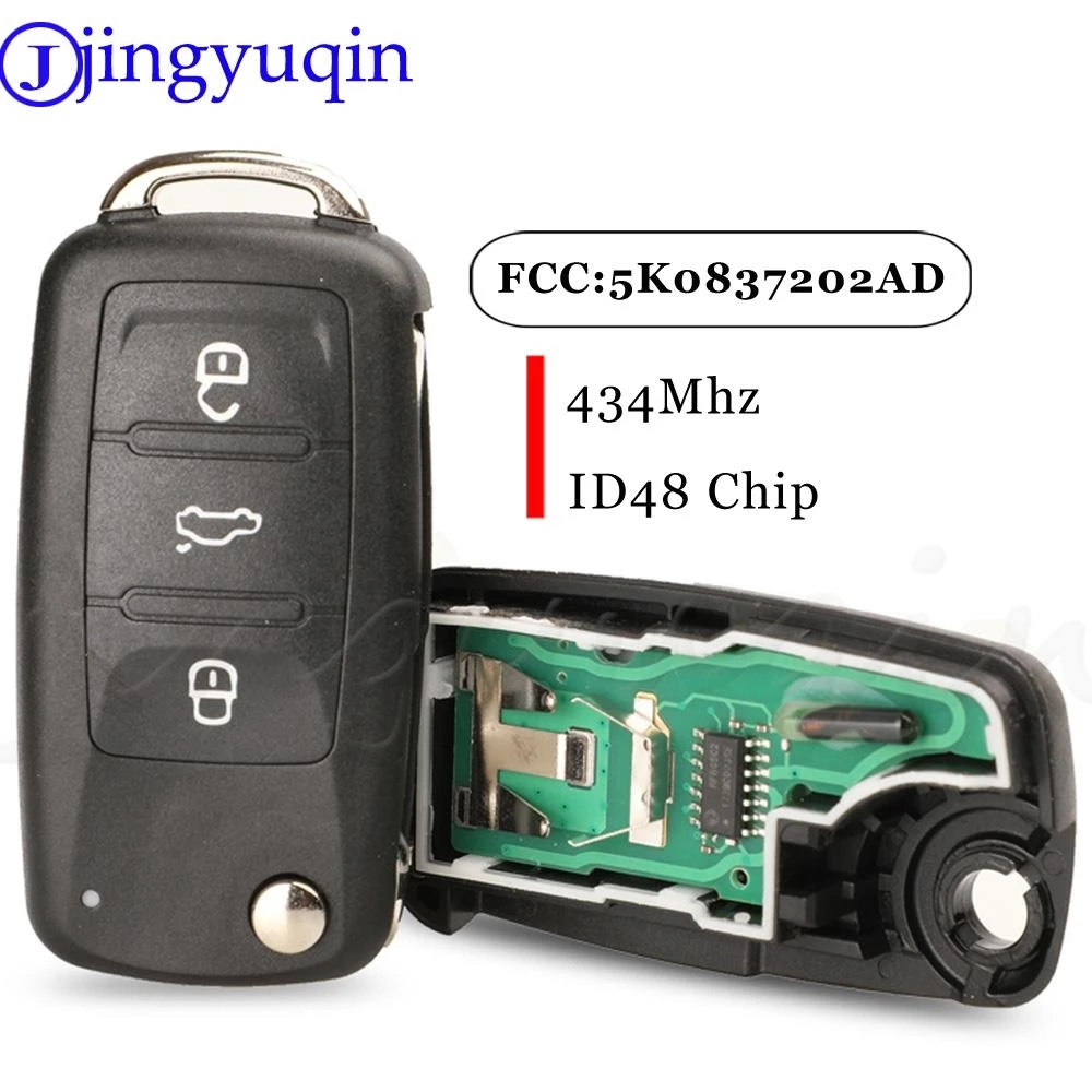 

Jingyuqin 10x Remote Key For VW Golf Tiguan Polo Passat CC SEAT Skoda Mk6 Octavia Jetta Beetle Flip Key 434MHz ID48 5K0837202AD