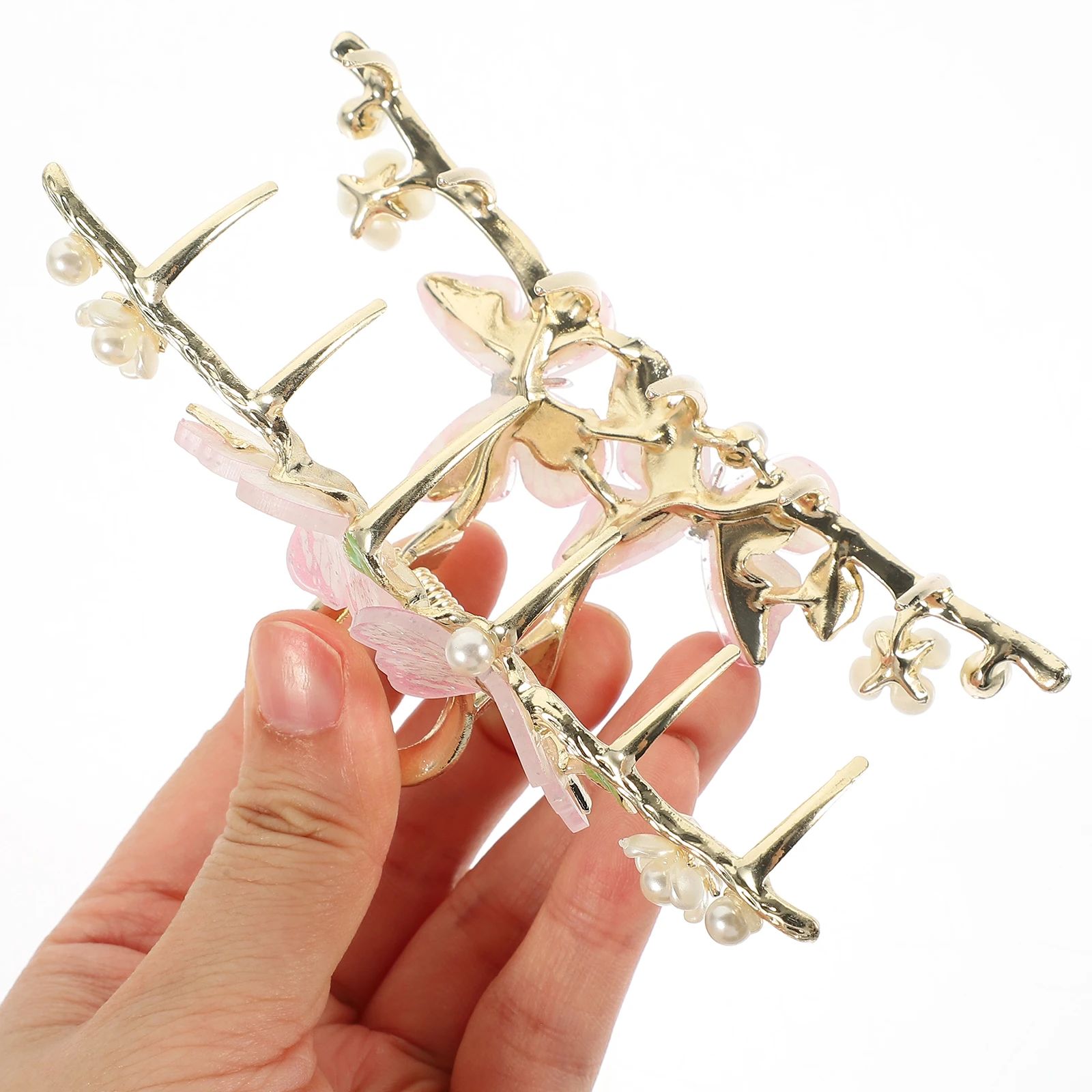 

Butterfly Hair Claw Clips Women Elegant Pearl Decor Metal Thick Sturdy For All Hair Types Large Decorative Accessories