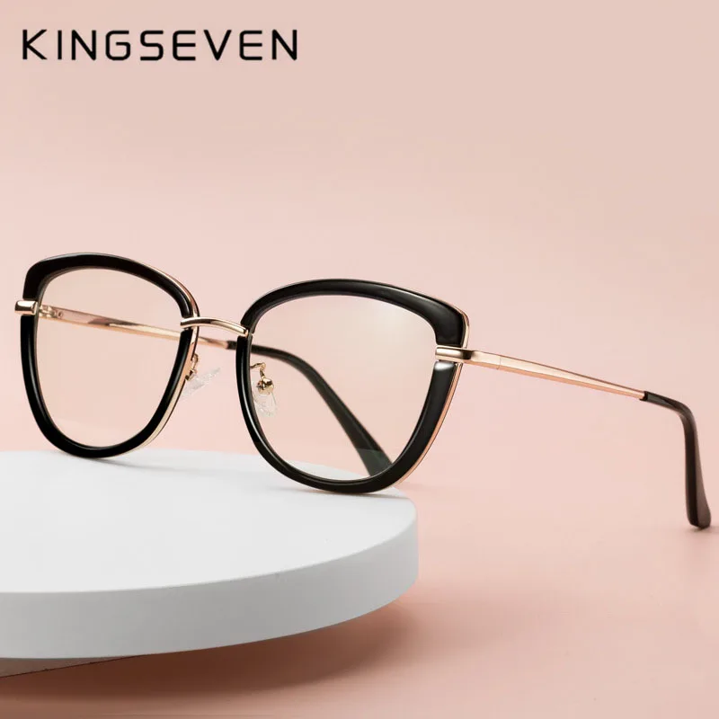 

KINGSEVEN 2022 Metal Glasses Frame TR90 For Women Fashion Anti-blue Light Eyeglasses Cat Eye Full Frame Prescription Eyewear