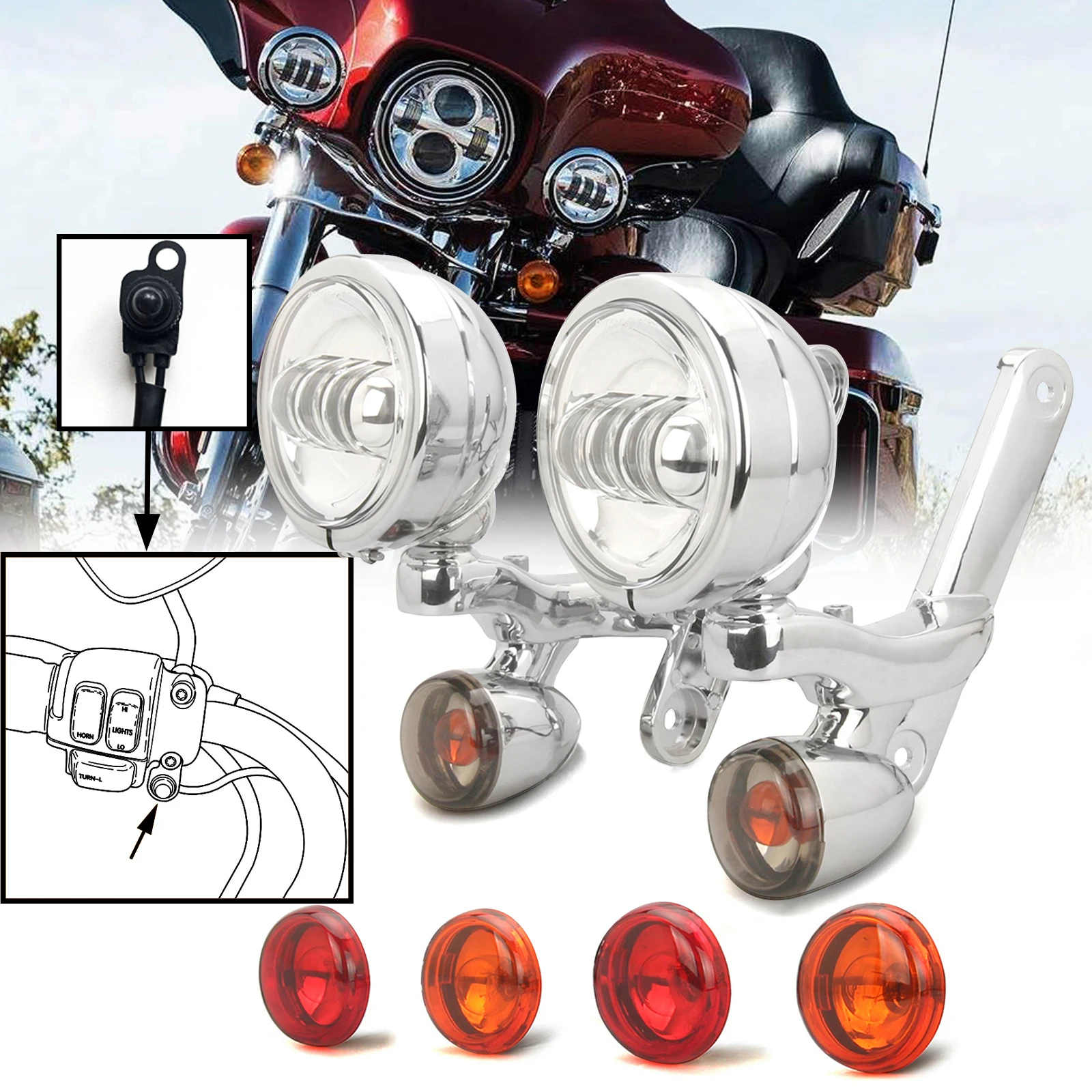 Wspomagające wsporniki oświetlenia światło przeciwmgielne z kierunkowskazami dla harley lampy pomocnicze przemieszczanie się po ulicy FLHX Electra Glide 06-23