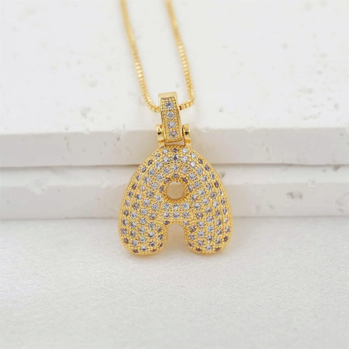 Fashion 26 Letters Necklace Copper Embed Zircon Custom Name Initials Pendant Necklace For Men Women A-Z Alphabet  Charms Jewelry