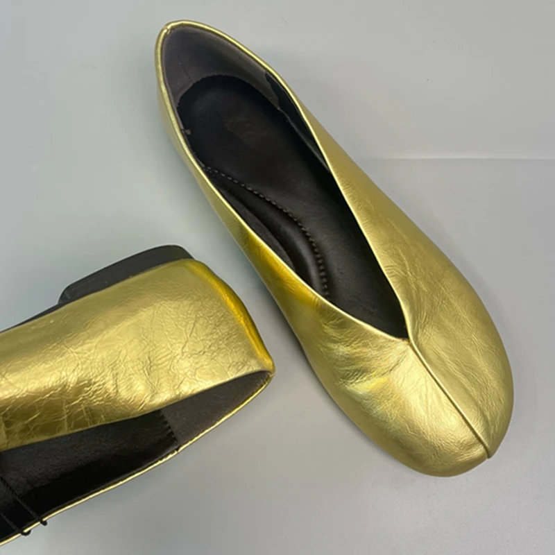 Withered French Fashion Women's Gold Ballet Flats Shoes Comfortable Loafers Minimalist High-quality Handmade Slip-on Flats