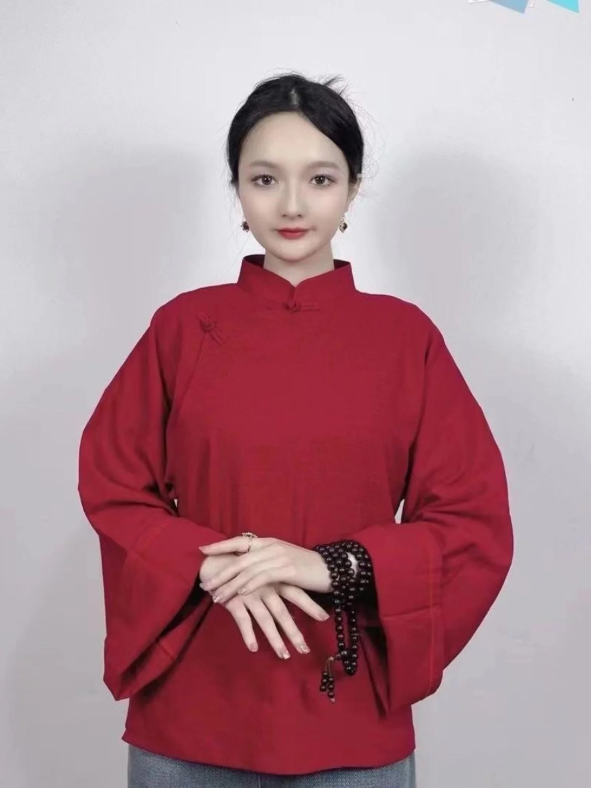 

Solid Color Tibetan Shirt Women's Guozhuang Dance Clothing Large Cuff Wide Sleeve Performance Wear