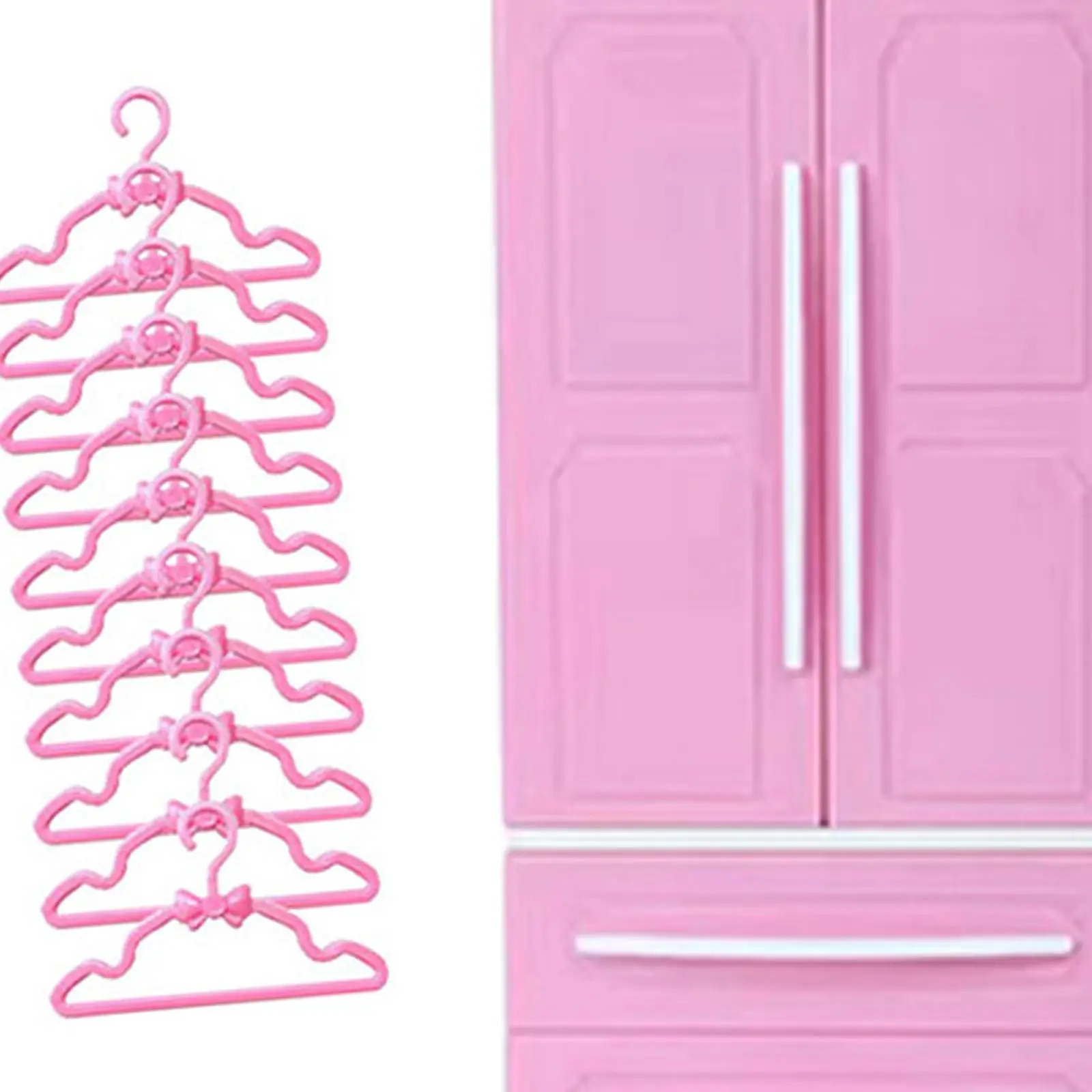 Doll Armoire Closet with 10 Clothes Hangers, Dollhouse Furniture Doll Clothes Organiser