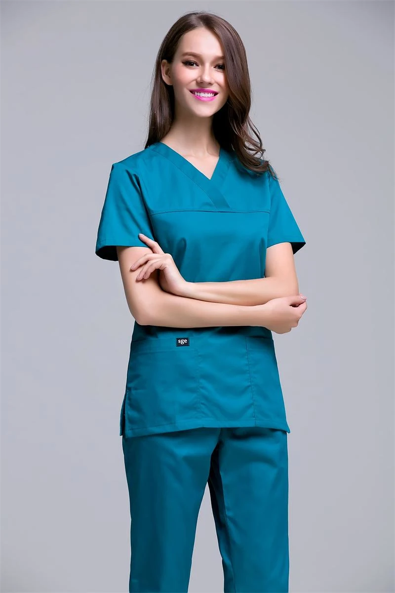 Two Piece Set Women Short Sleeve Cross V-neck Workwear Tops Pants Tracksuit Working Uniform  Beauty Suit Outfits Overalls