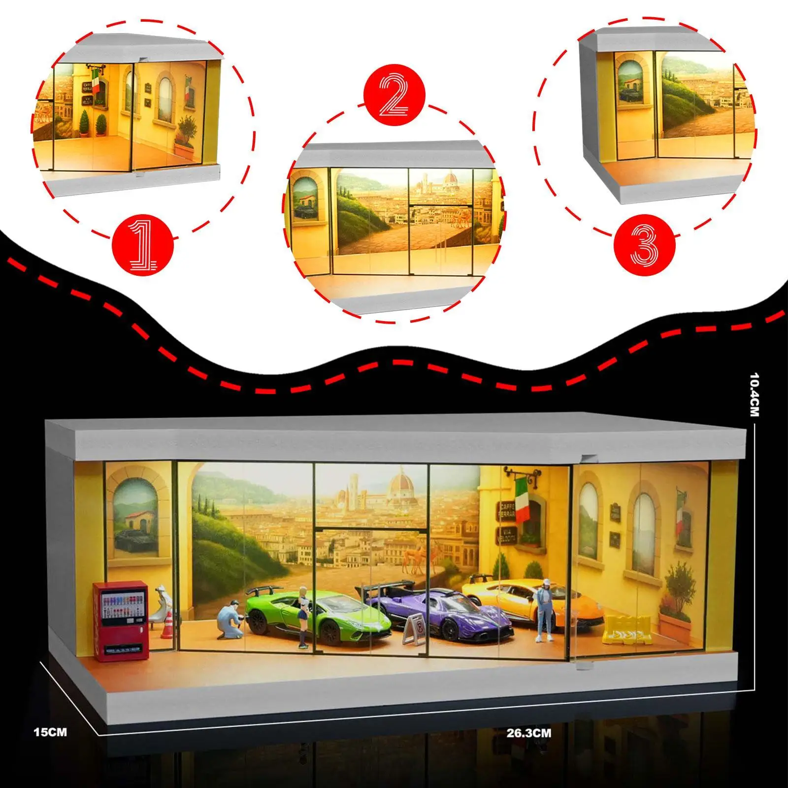 

1/64 Scale Model Car Display Case City Street Diorama Decorative Dustproof Organizer Toy Car Storage Box Miniature Scene