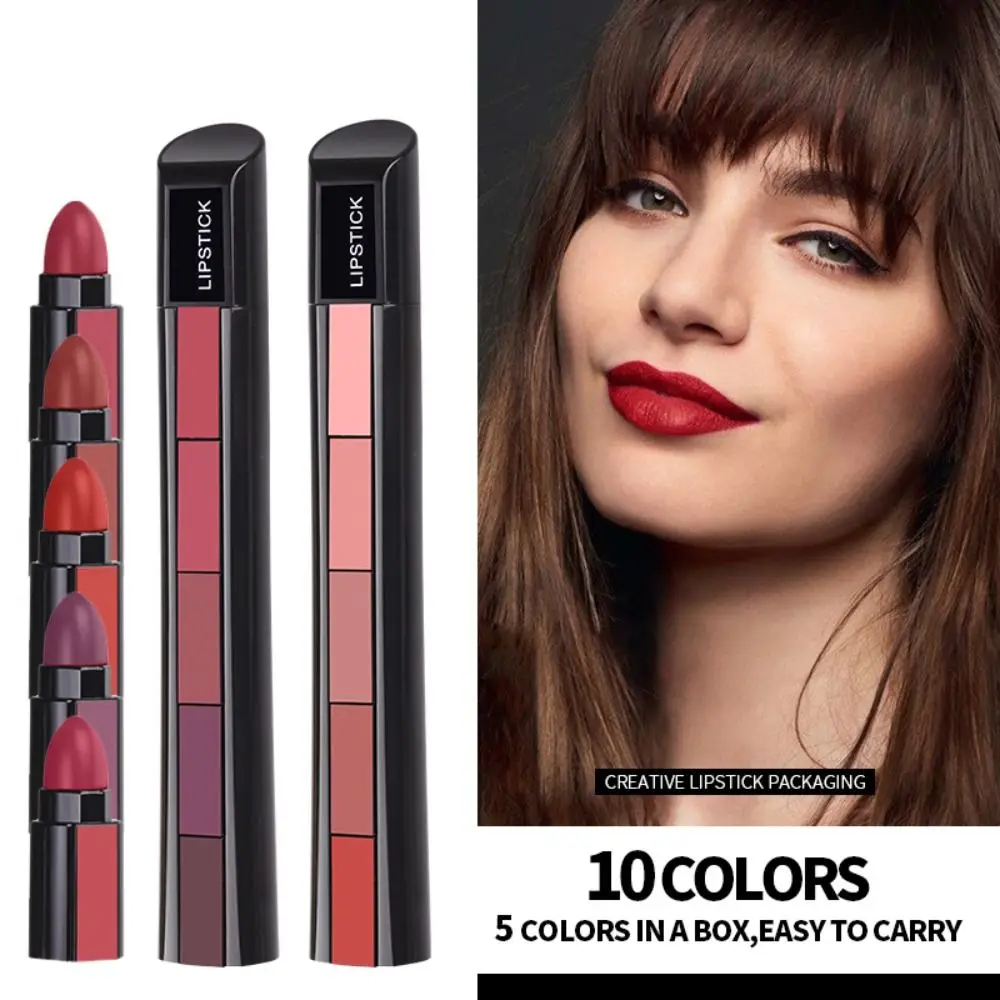 Red Makeup Gift Daily Sexy Lipstick Cosmetic Tool Beauty Lip Gloss 5 in 1 Matte Lipstick Set Matte Lip Tint Velvet Lip Stick