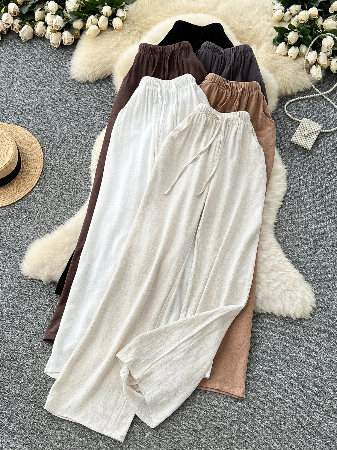

High Waist Wide Leg Pants Summer 2025 Lazy Style Casual Thin Straight Loose Meat Covering Floor-Length Pants
