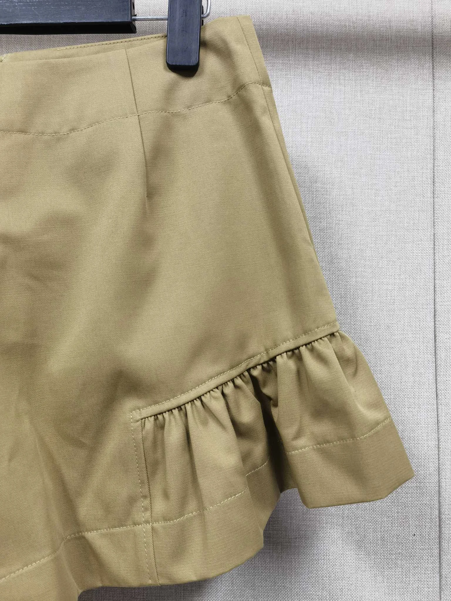 Women Ruffles Spliced Shorts 100% Cotton High Waist Solid Color Casual Autumn 2024 Short Pants