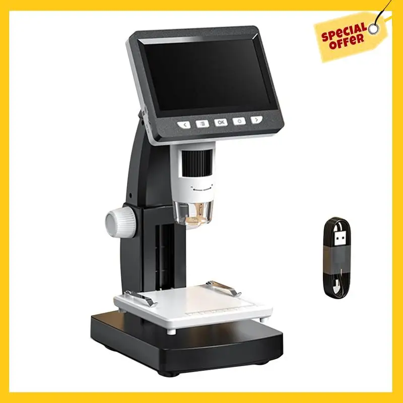 

ABDE-Digital Microscope 4.3Inch IPS 1000X Zoom HD1080P Professional Electronic Metal Stand Professional Magnifier