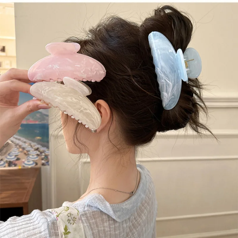 Elegant Marble Cloud Grain Acetate Shark Claw Clip Half Moon Large Back Head Hair Clamp Card Pack Women Hair Accessory Gifts